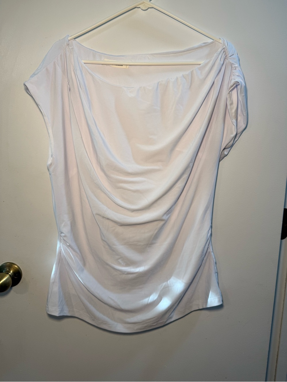 Grace Karin White Draped Cowl Neck Top Sz L Asymmetric Chic Office